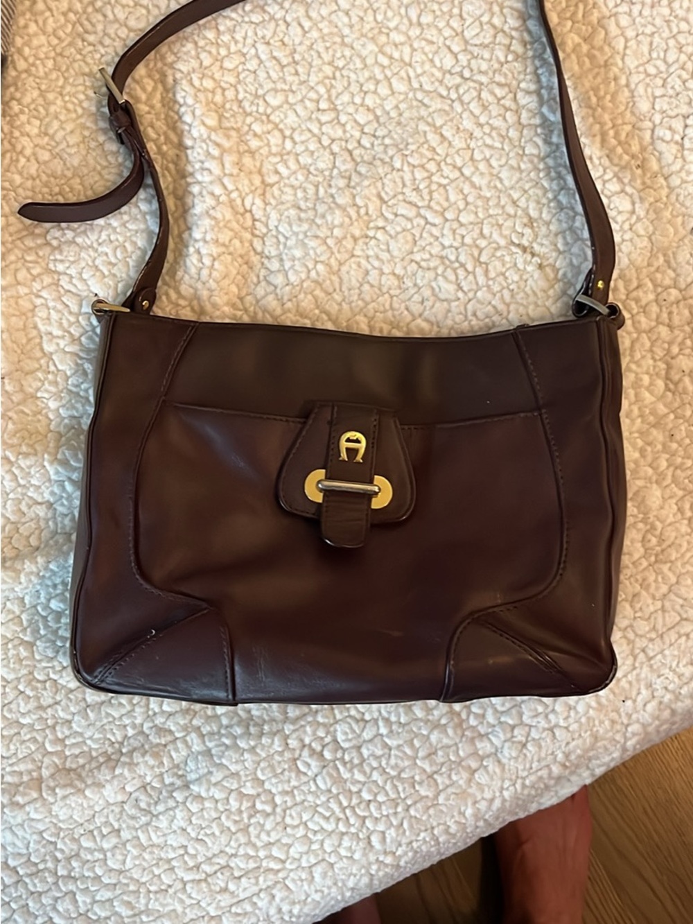 Etienne Aigner Dark Brown Leather Shoulder Bag with Gold Hardware